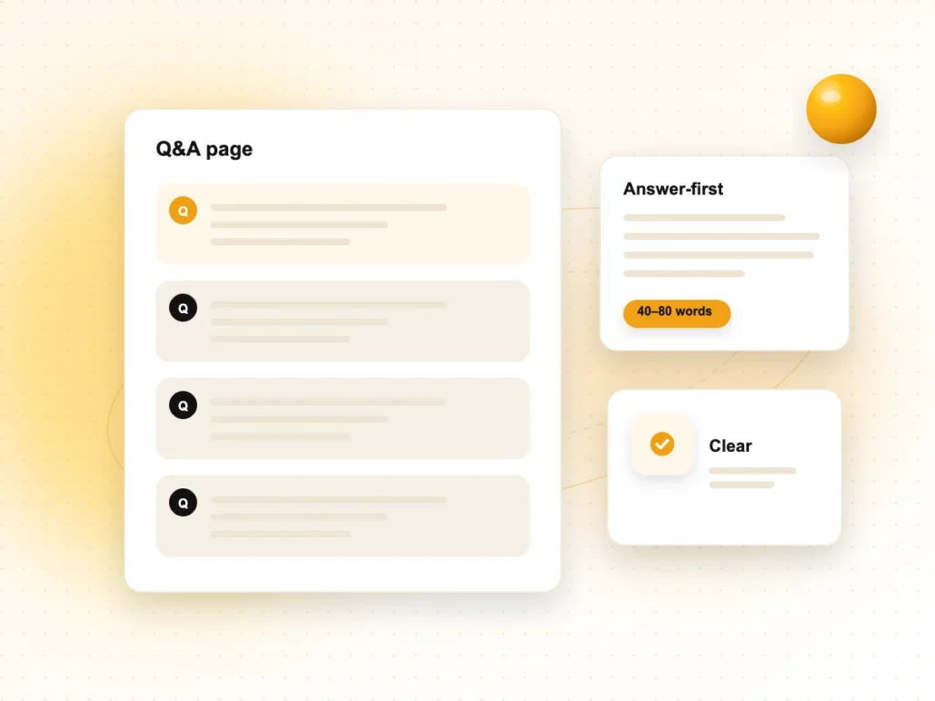 Illustration of a question and answer page with answer-first sections