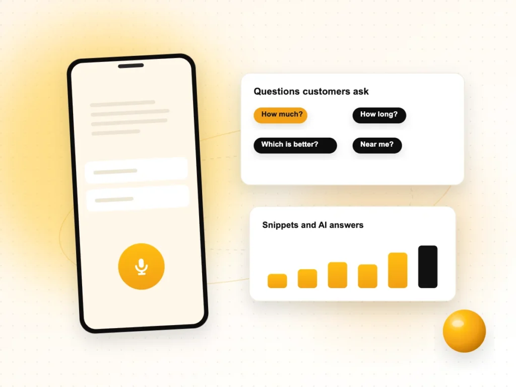 Illustration of a phone voice search and common customer questions