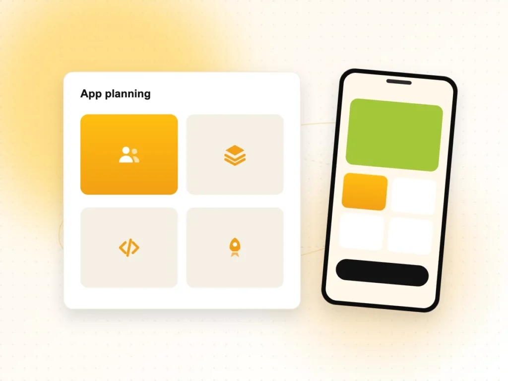Illustration of Android app planning with users, features and launch