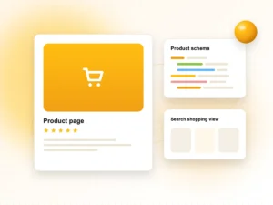 Illustration of an e-commerce product page with product schema and shopping results