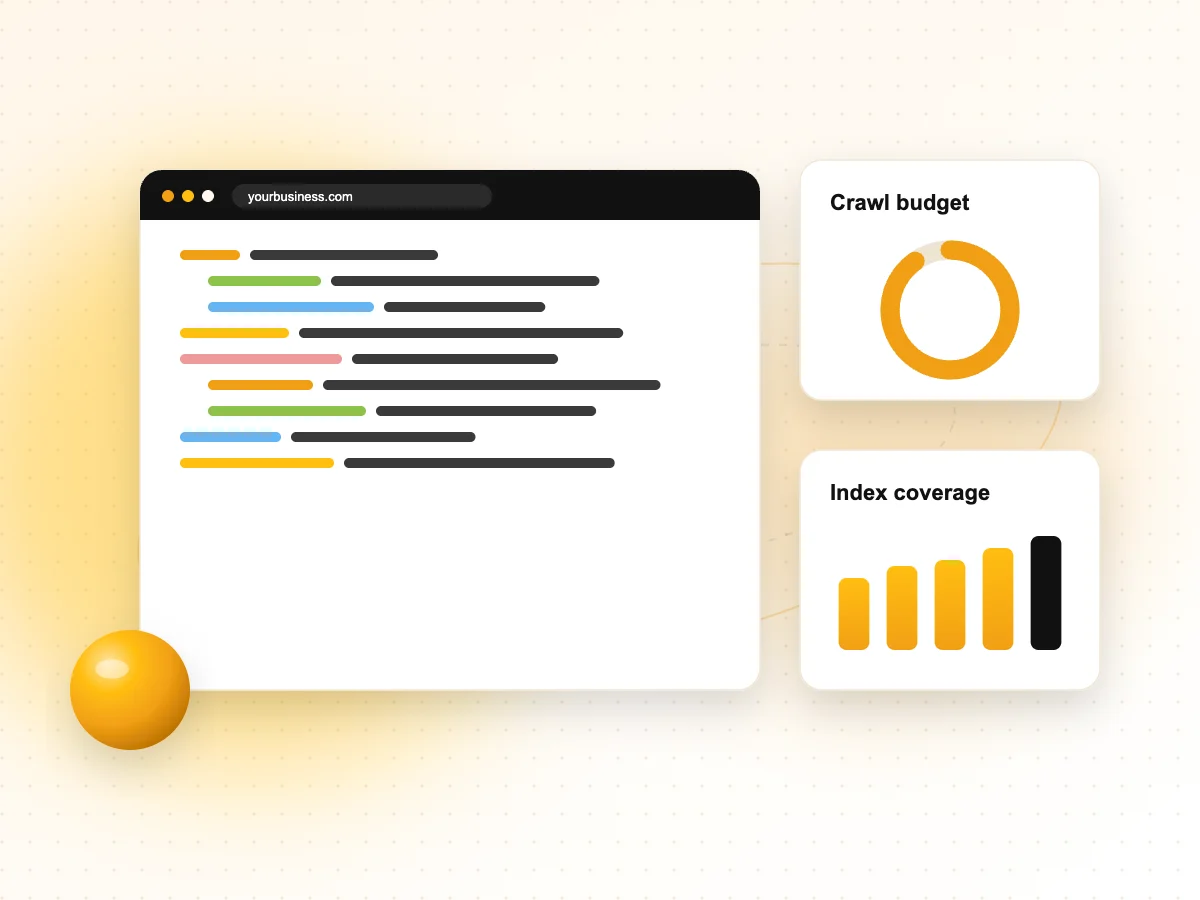 Illustration of crawl budget and index coverage reports for a large website