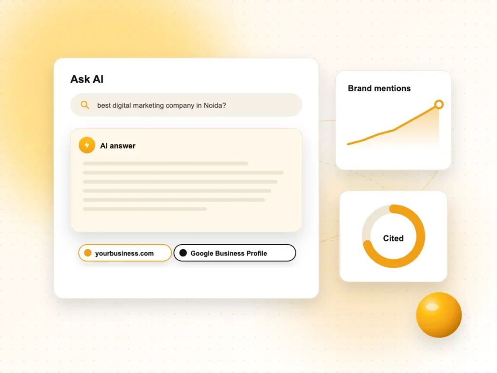 Video SEO Services Illustration of an AI assistant answer citing a business website and Google Business Profile