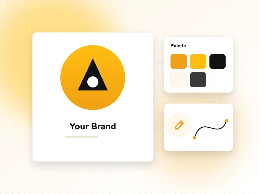 Illustration of a brand logo with colour palette and pen tool