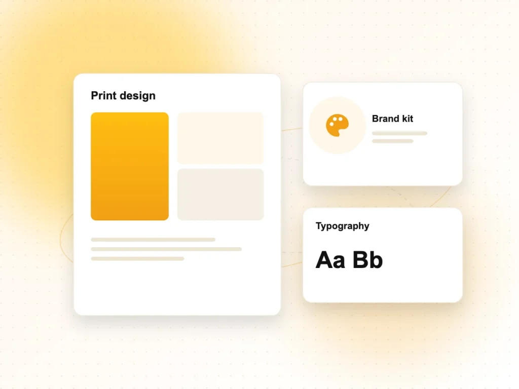 Illustration of print design, brand kit and typography