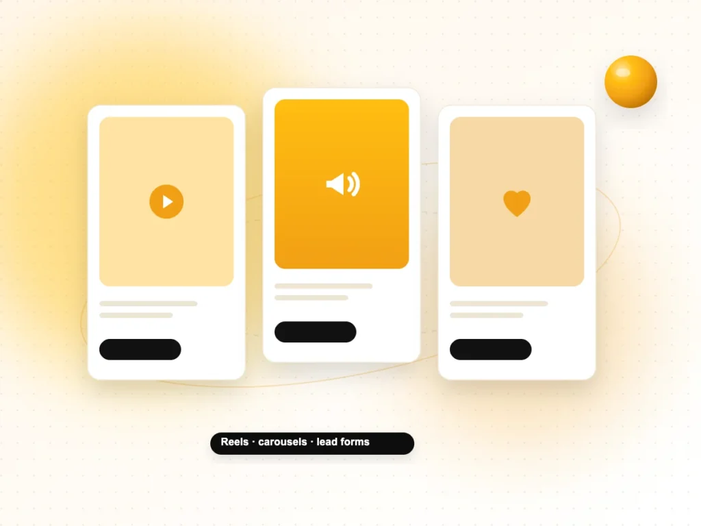 Illustration of reel, carousel and lead form ad creatives