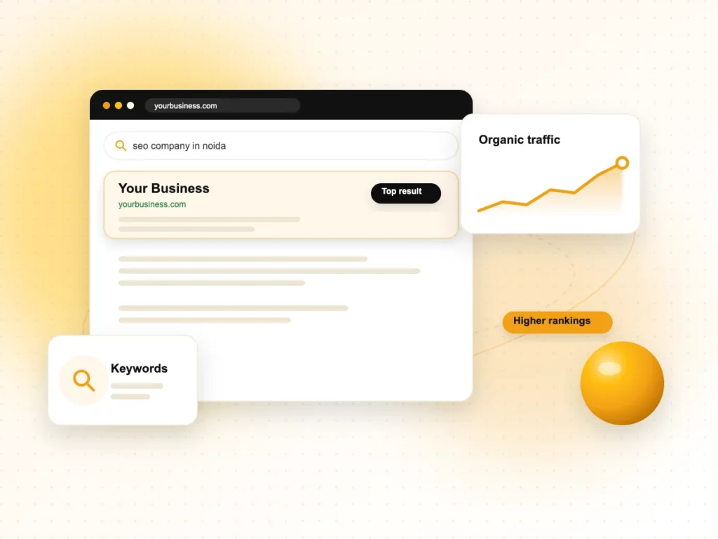 Illustration of a search result with a business ranking at the top and an organic traffic chart