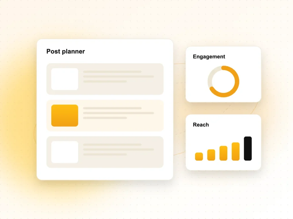 SMO Services Illustration of a social media post planner with engagement and reach charts