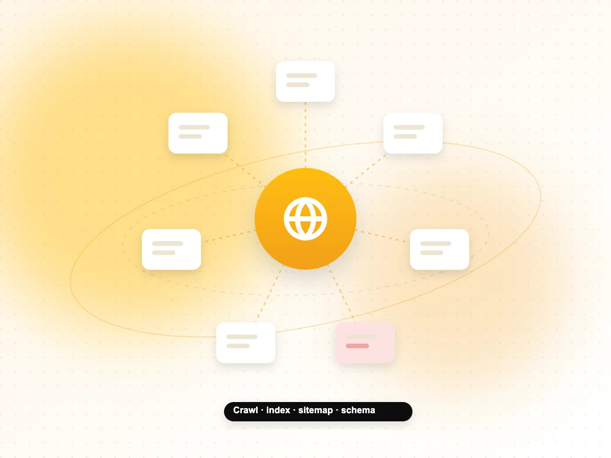 Illustration of a site crawl map with one page error highlighted