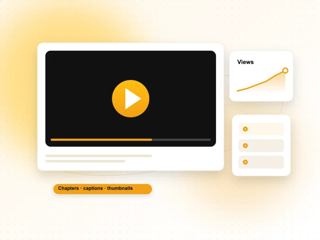 Video SEO Services Illustration of a video player with views chart and chapters