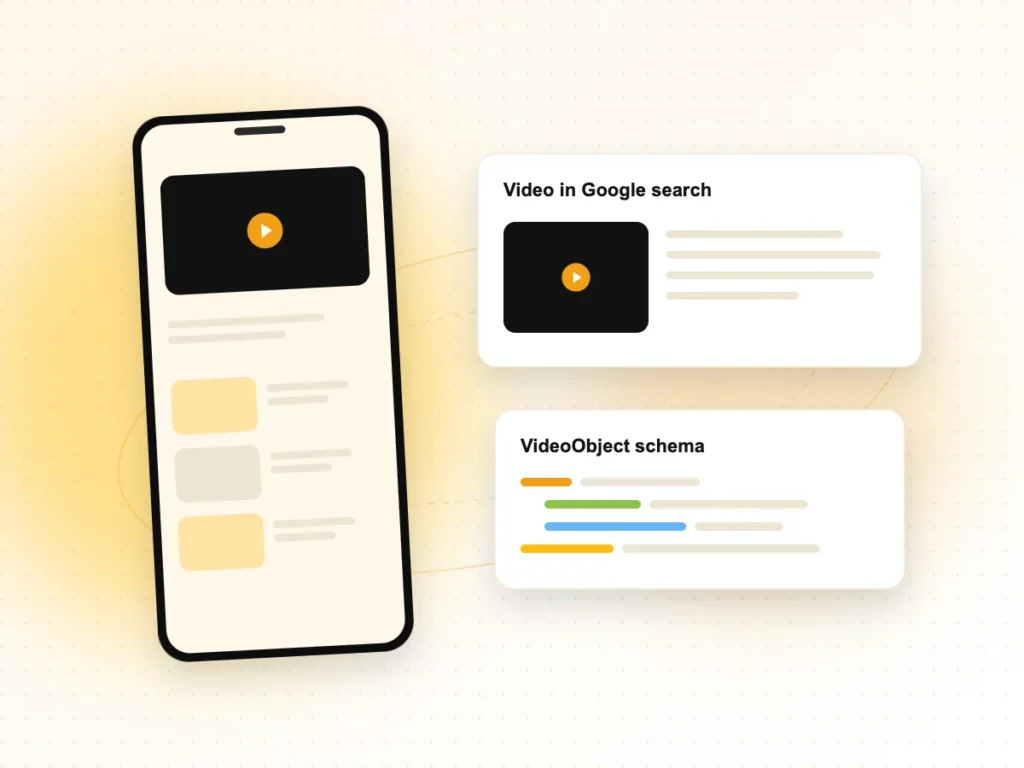 Video SEO Services Illustration of a video appearing in Google search with VideoObject schema