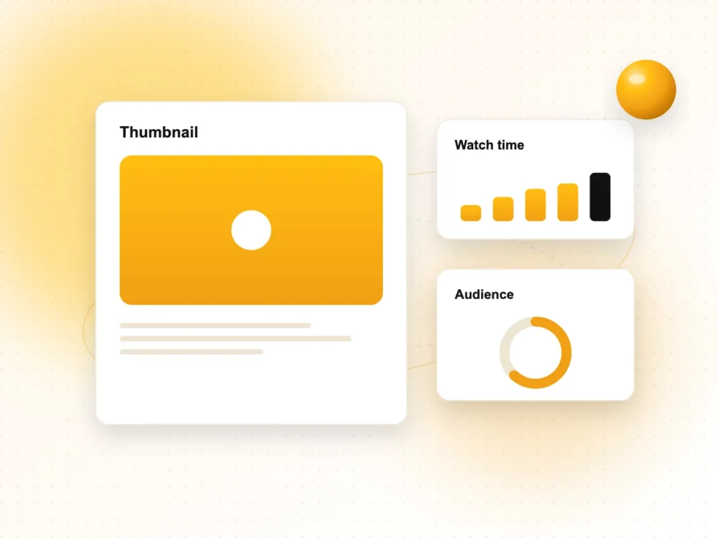 Video SEO Services Illustration of a video thumbnail with watch time and audience charts