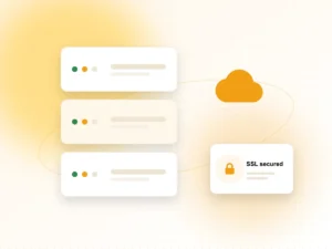 Illustration of web hosting servers, cloud and SSL security