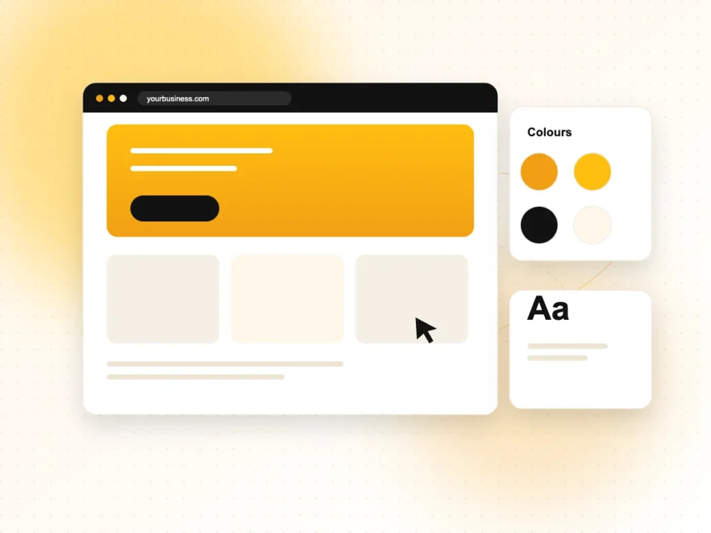 Illustration of a website design with colour palette and typography