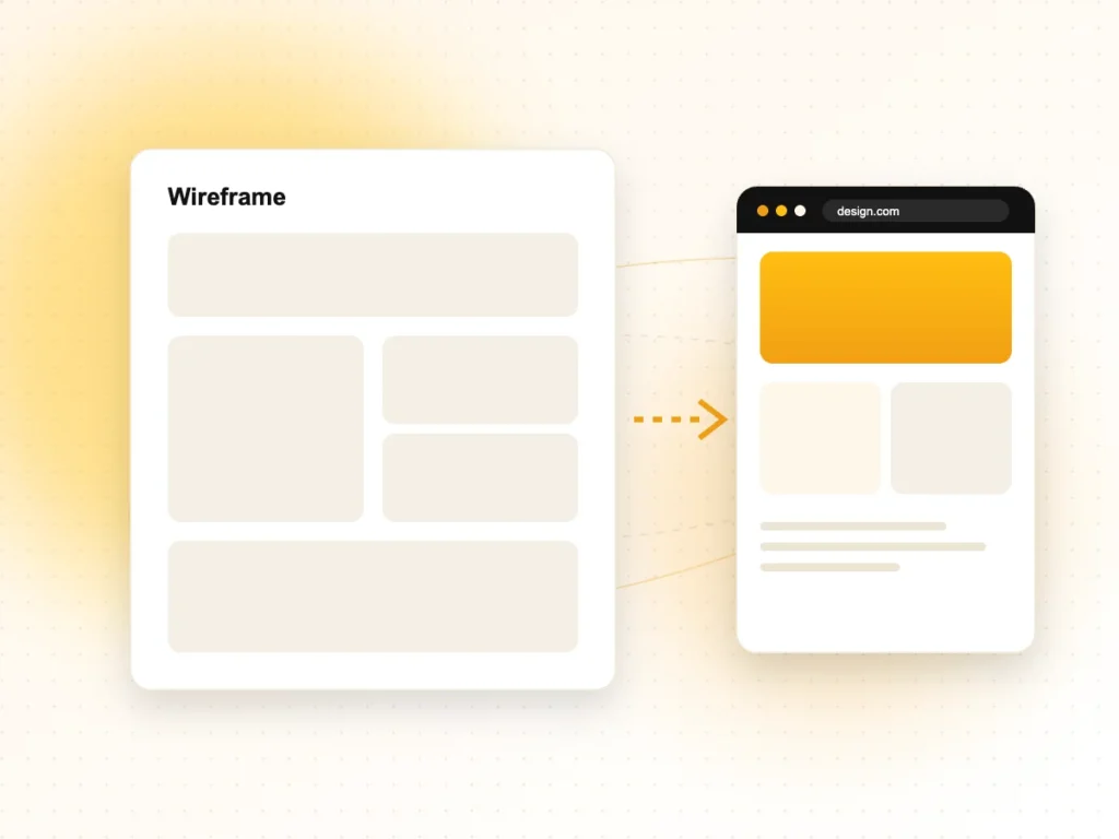 Website Design Services Illustration of a wireframe turning into a finished website design