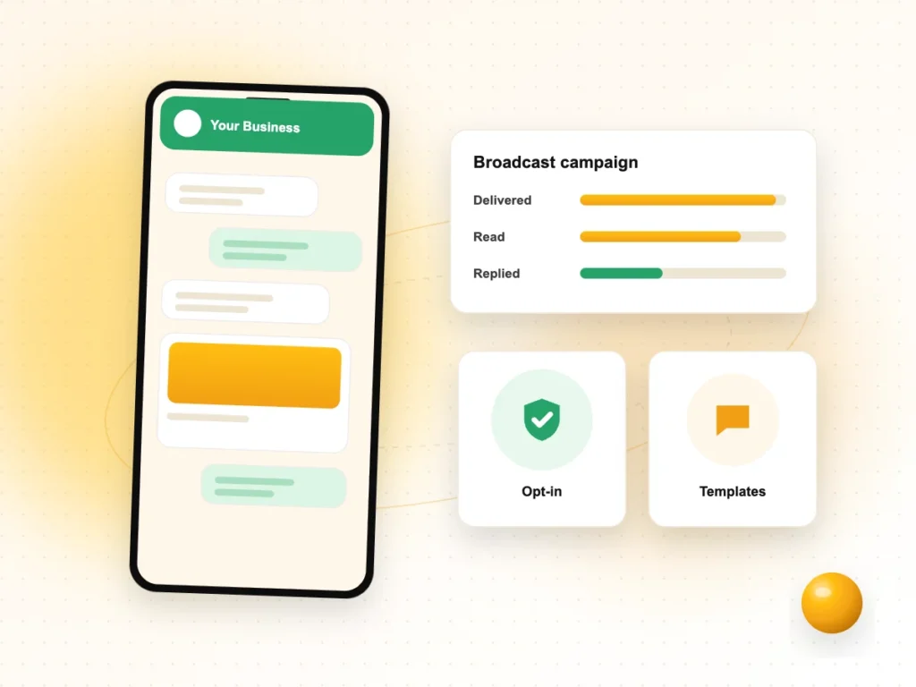 Video SEO Services Illustration of a business chat on a phone with broadcast delivery and read rates